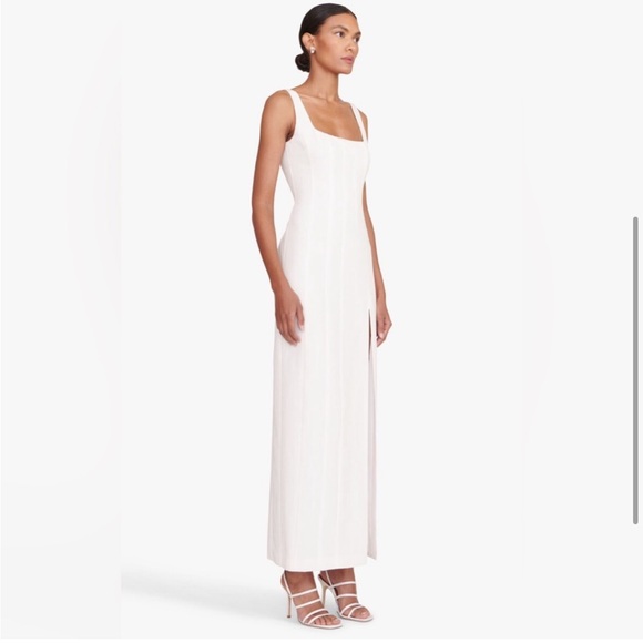 STAUD White Cotton Blend Portrait Dress Maxi/Midi Straight Slit - Picture 7 of 11